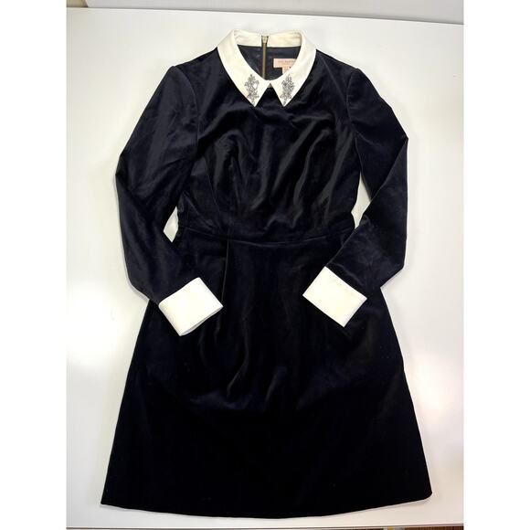 Ted Baker Small Velvet Black Dress Embellished Collar Wednesday Addams (Sz 1=4) - Picture 13 of 16